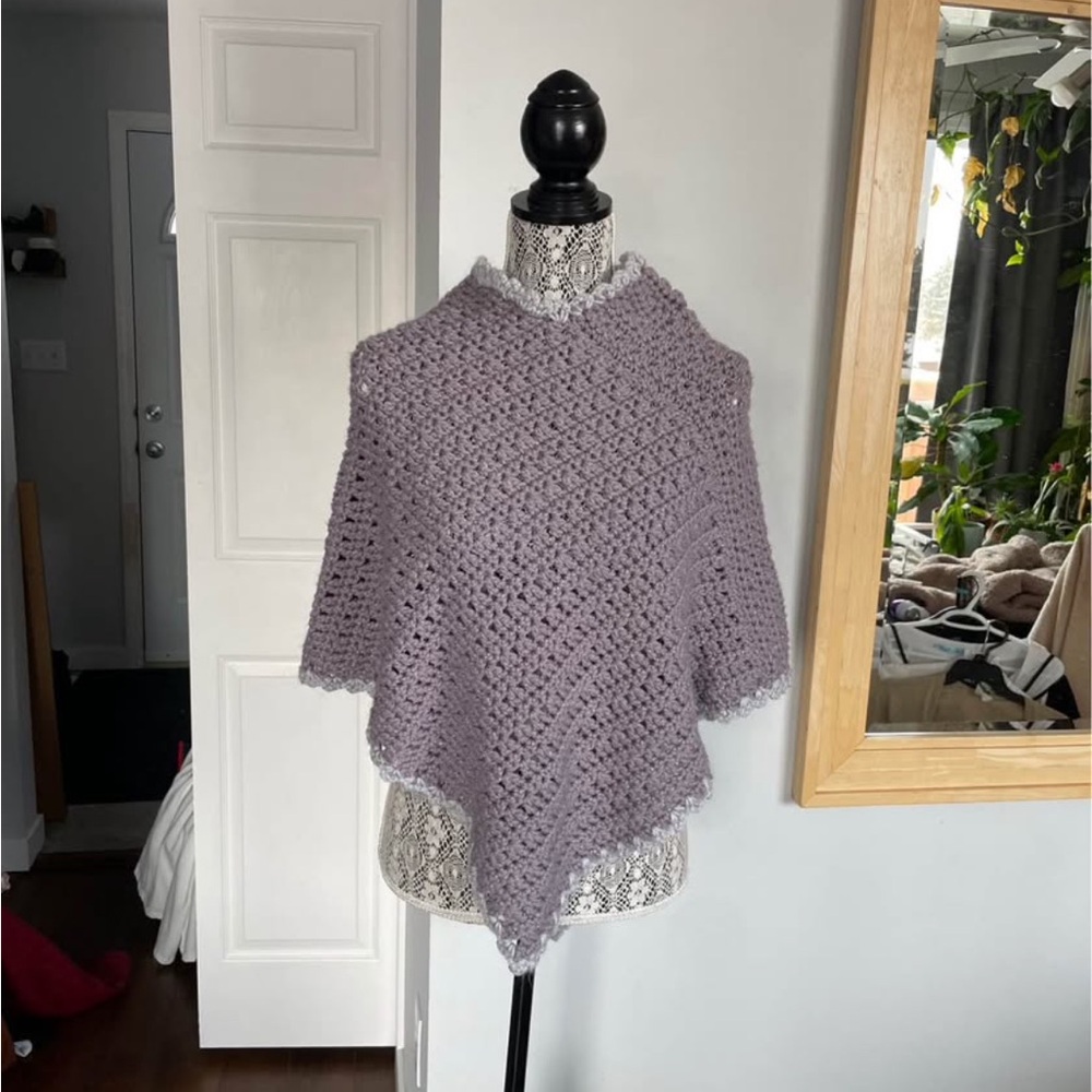 Handknit Crochet Grandmacore Poncho Cover Up Cardigan Sweater